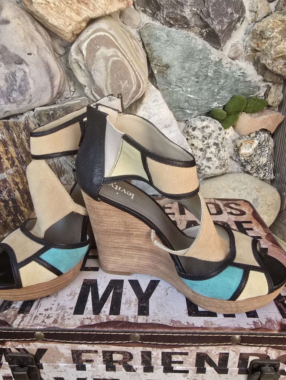Levit Geometric Color-Block Wedge Sandals - Picture 2 of 4
